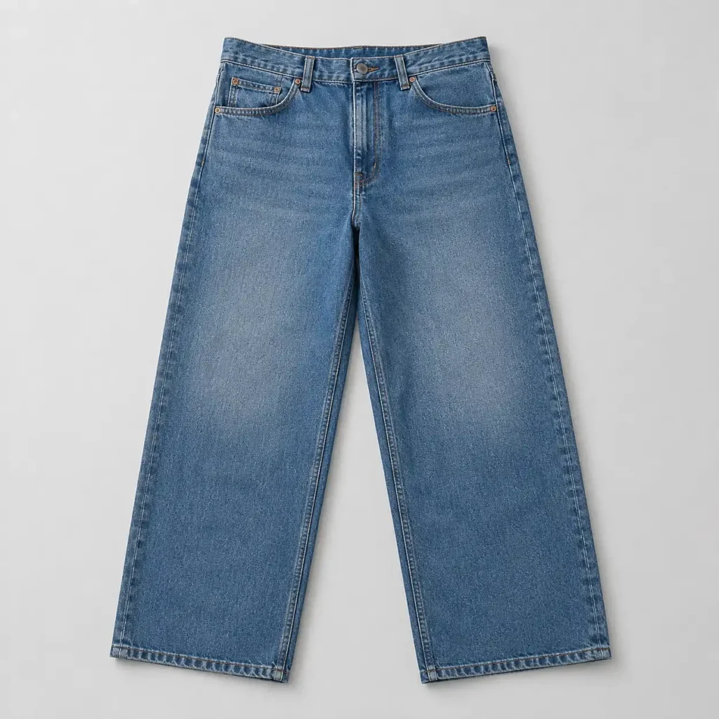 Light blue wide leg denim jeans