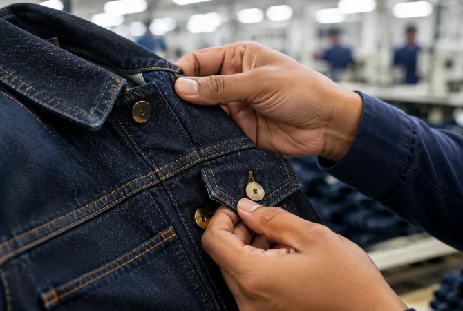 Quality check of premium denim jacket