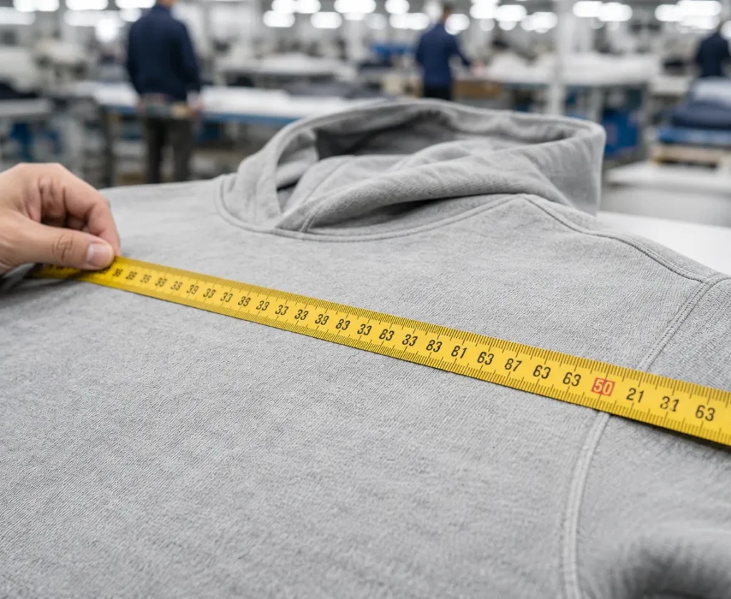 Grey hoodie measurement for quality inspection